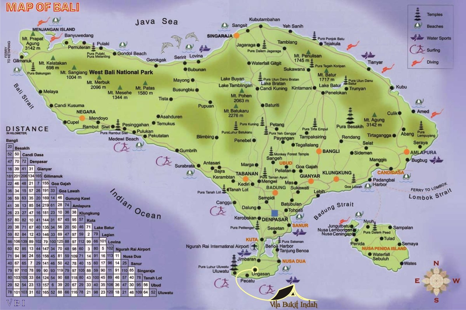 bali map with tourist spots