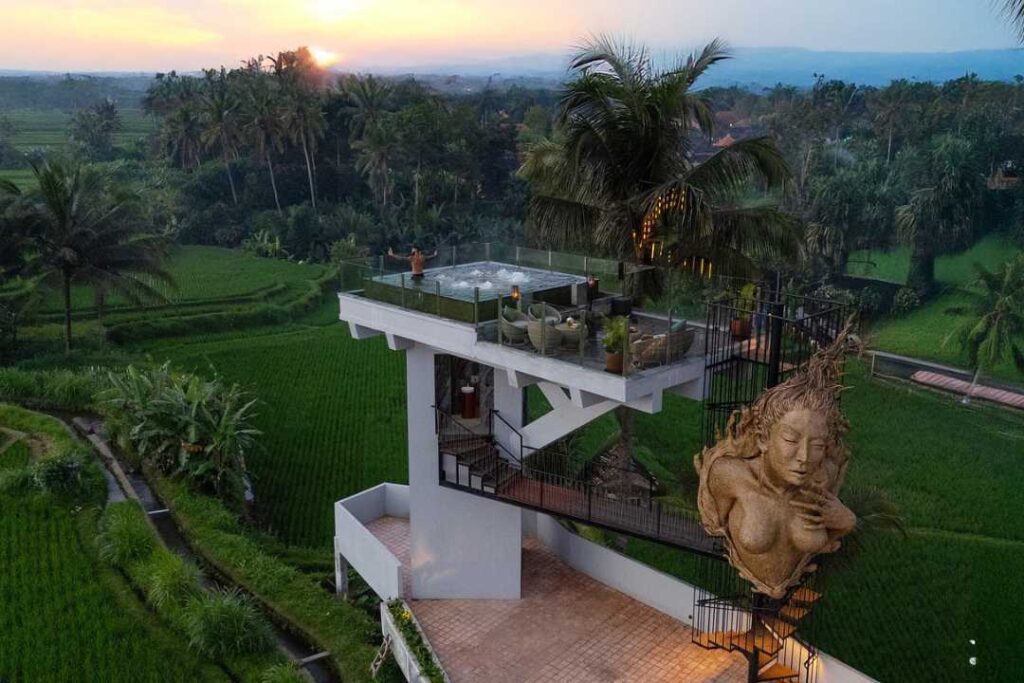 Cretya Sunset Ubud, Bali day club, Ubud tourist destination, Jacuzzi tower Bali