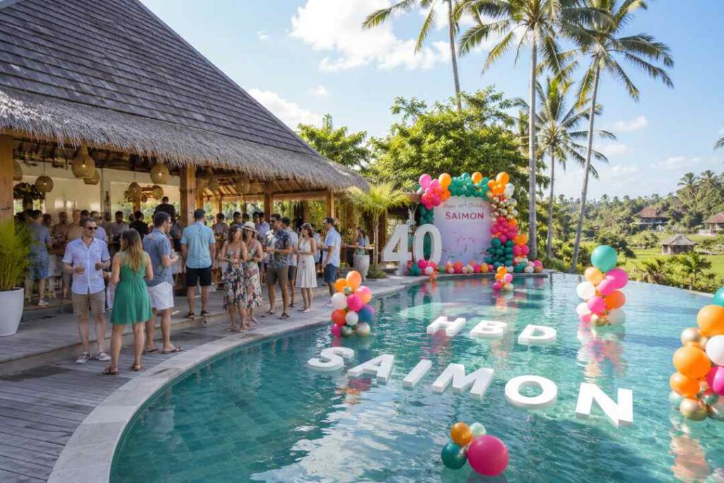 Birthday party in Bali, Bali birthday celebration Bali party planner, Bali group organizer, Bali birthday event, Luxury birthday party Bali, Poolside birthday Bali, Bali private party venue, Bali birthday decor, Bali event organizer