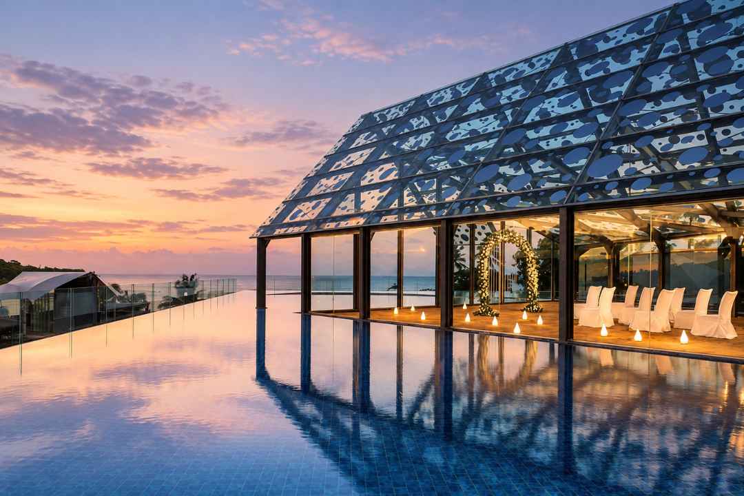 Bale Banjar MICE Venue overlooking Jimbaran Bay at sunset